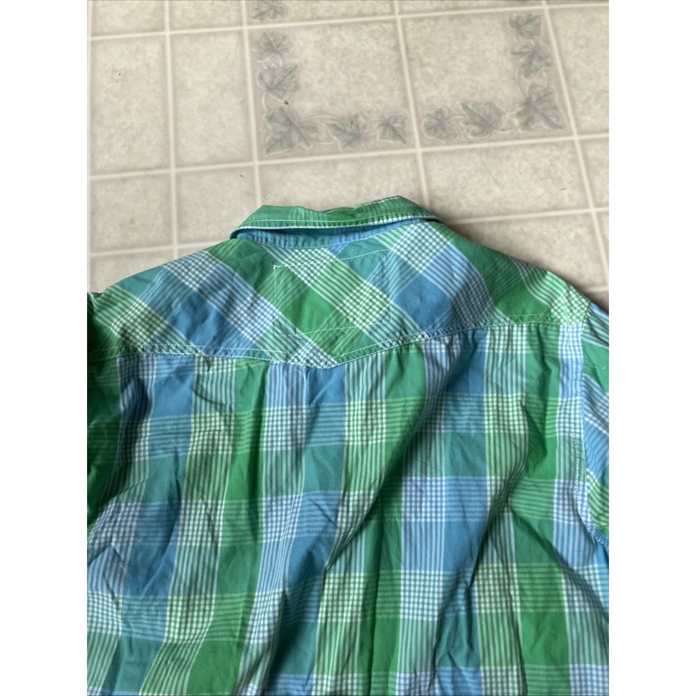Carbon Men's Regular Fit Plaid Long Sleeve Button Down Shirt Pockets Blue/Green - Picture 5 of 5